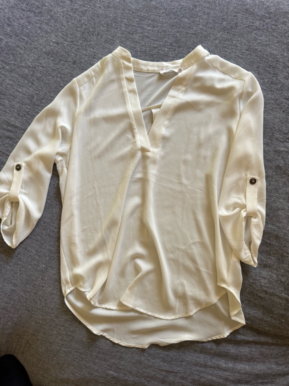 Lush Cream V-Neck Roll-Tab Blouse